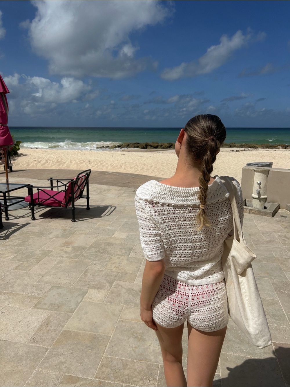 H&M White Crochet Short Sleeve Cover-Up Set